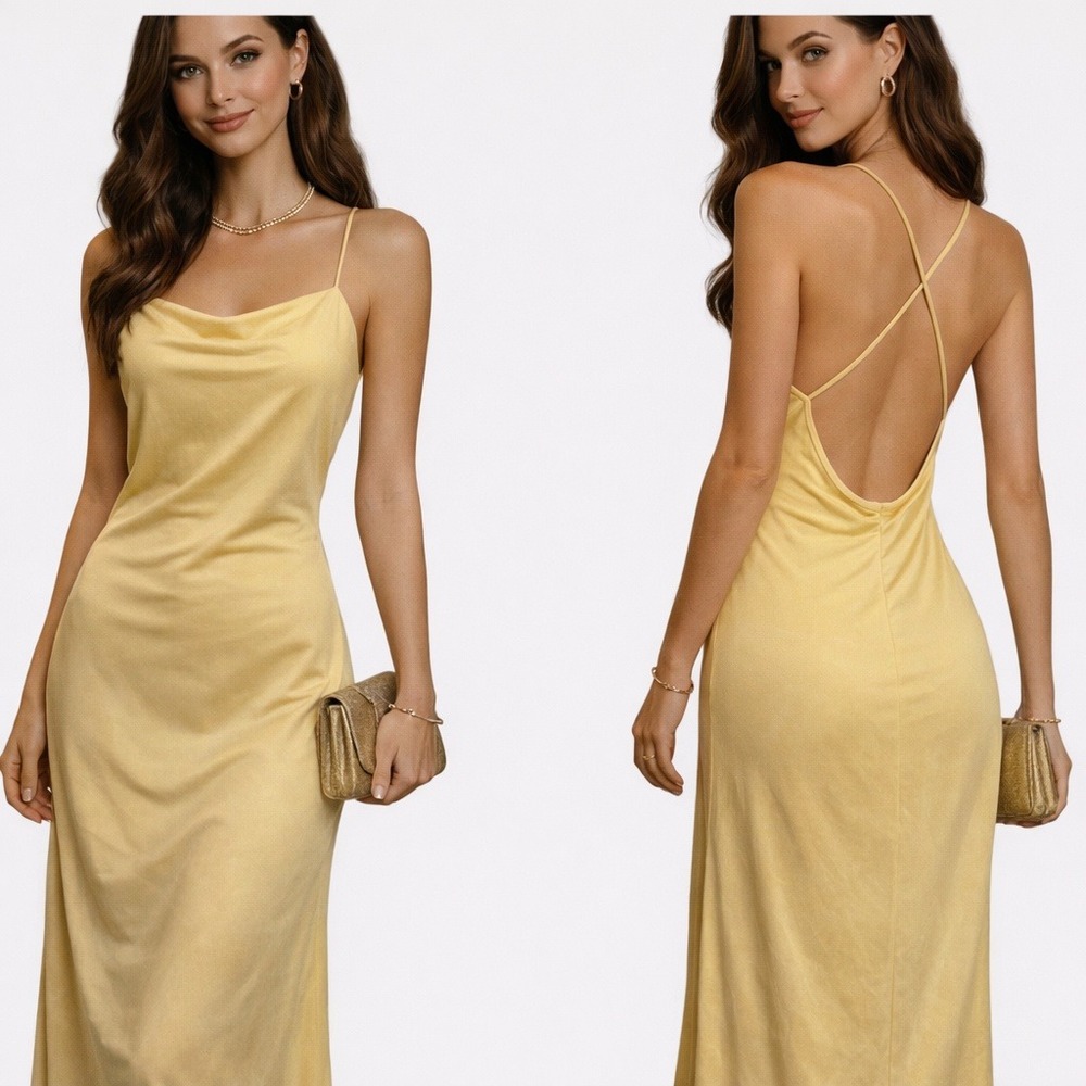 H&M Womens Sz M Dress Butter Yellow Cross Back Straps Minimalist Summer Coquette